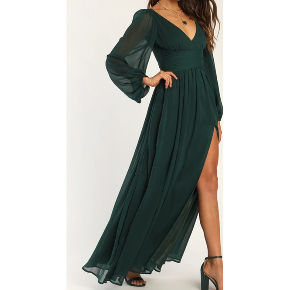LULU'S SZ S Enchant My Love Emerald Green Long Sleeve Maxi Dress NWT B109 - Picture 1 of 11
